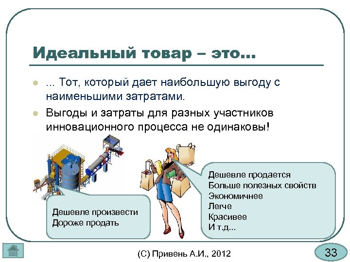 Идеальный товар – это. . . l l . . . Тот, который дает