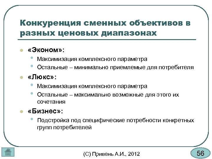 Конкуренция сменных объективов в разных ценовых диапазонах l l l «Эконом» : • •