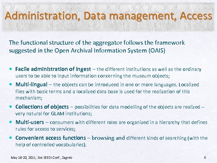 Administration, Data management, Access The functional structure of the aggregator follows the framework suggested