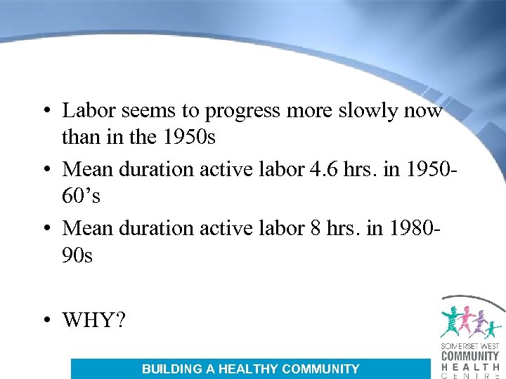  • Labor seems to progress more slowly now than in the 1950 s