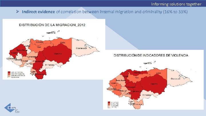 Informing solutions together Ø Indirect evidence of correlation between internal migration and criminality (16%