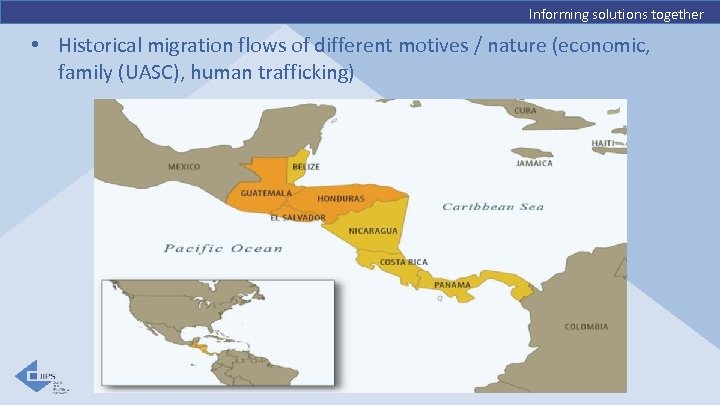 Informing solutions together • Historical migration flows of different motives / nature (economic, family
