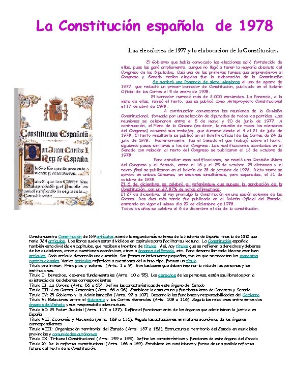 La Constitución española de 1978 Las elecciones de 1977 y la elaboración de la