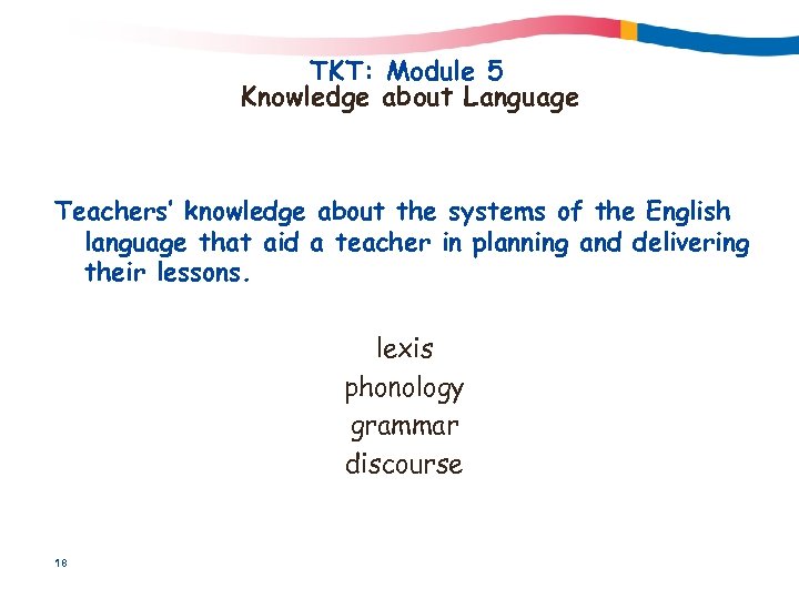 TKT: Module 5 Knowledge about Language Teachers’ knowledge about the systems of the English