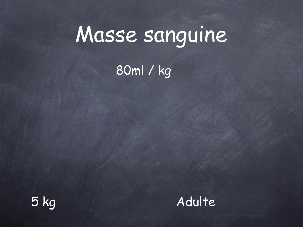 Masse sanguine 80 ml / kg 5 kg Adulte 