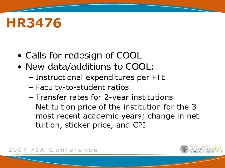 HR 3476 • Calls for redesign of COOL • New data/additions to COOL: –