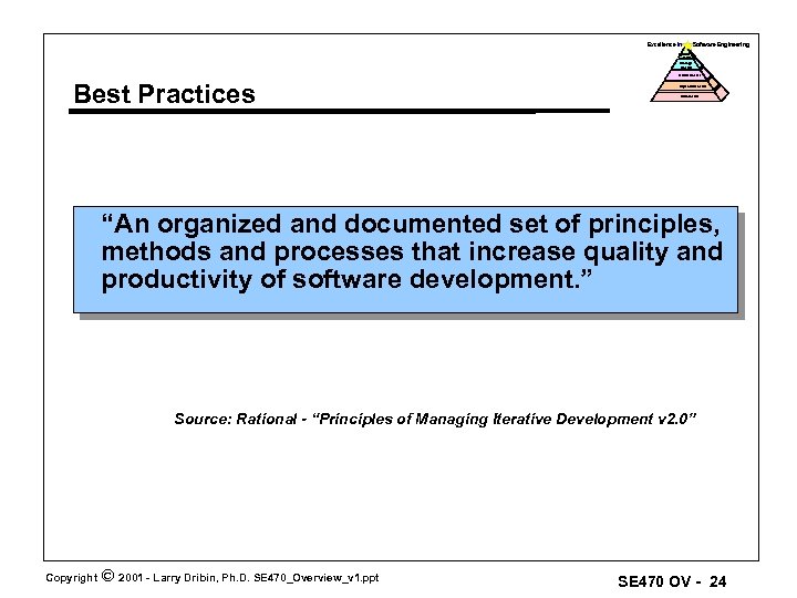 Excellence in Software Engineering Optimized Level Manage d Level Defined Level Best Practices Repeatable
