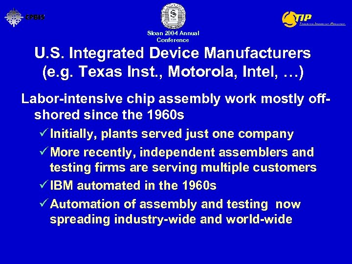 Sloan 2004 Annual Conference U. S. Integrated Device Manufacturers (e. g. Texas Inst. ,
