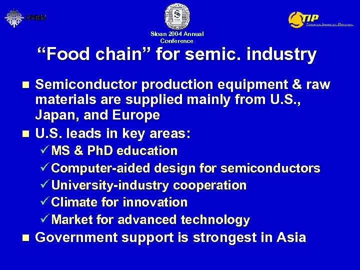 Sloan 2004 Annual Conference “Food chain” for semic. industry Semiconductor production equipment & raw