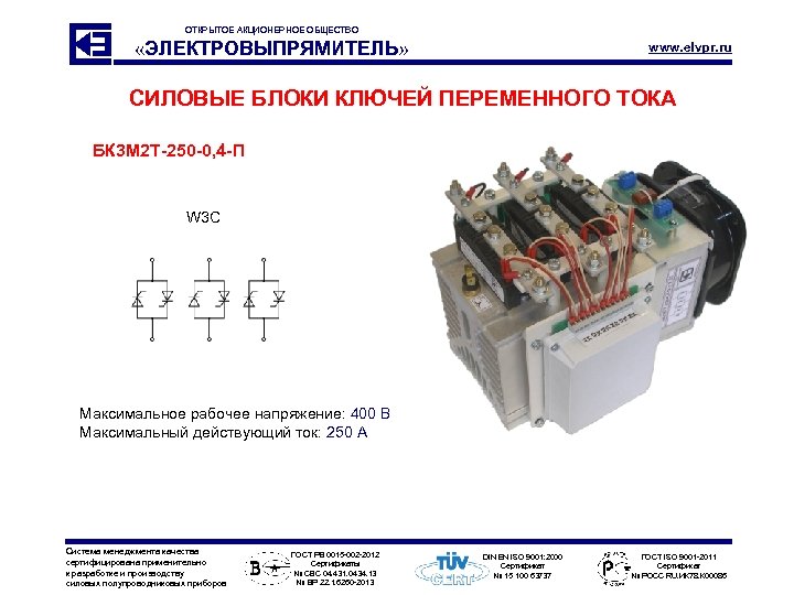 ОТКРЫТОЕ АКЦИОНЕРНОЕ ОБЩЕСТВО «ЭЛЕКТРОВЫПРЯМИТЕЛЬ» www. elvpr. ru СИЛОВЫЕ БЛОКИ КЛЮЧЕЙ ПЕРЕМЕННОГО ТОКА БК 3