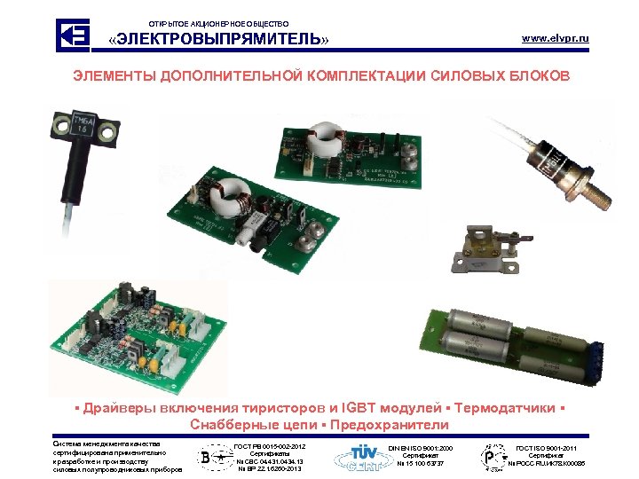 ОТКРЫТОЕ АКЦИОНЕРНОЕ ОБЩЕСТВО «ЭЛЕКТРОВЫПРЯМИТЕЛЬ» www. elvpr. ru ЭЛЕМЕНТЫ ДОПОЛНИТЕЛЬНОЙ КОМПЛЕКТАЦИИ СИЛОВЫХ БЛОКОВ ▪ Драйверы