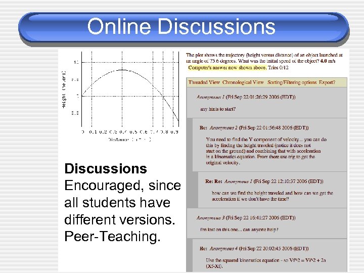 Online Discussions Encouraged, since all students have different versions. Peer-Teaching. 