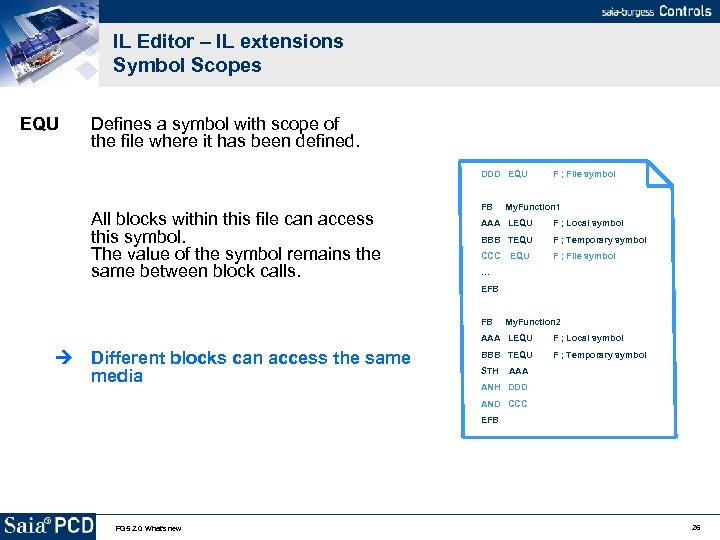 IL Editor – IL extensions Symbol Scopes EQU Defines a symbol with scope of