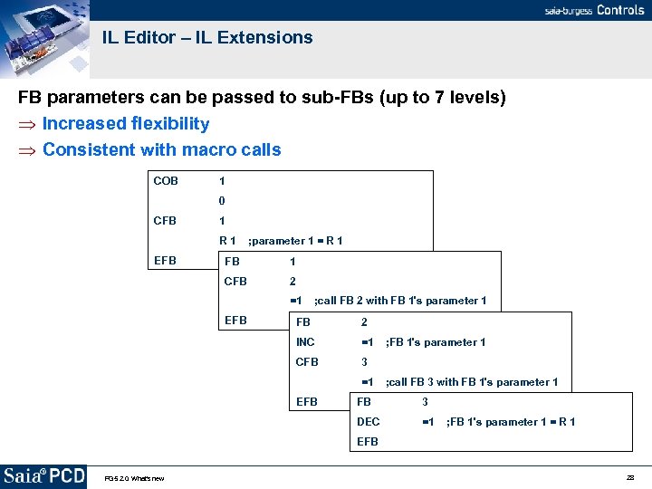 IL Editor – IL Extensions FB parameters can be passed to sub-FBs (up to