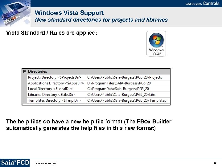 Windows Vista Support New standard directories for projects and libraries Vista Standard / Rules
