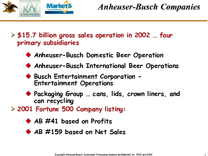 Anheuser-Busch Companies Ø $15. 7 billion gross sales operation in 2002 … four primary