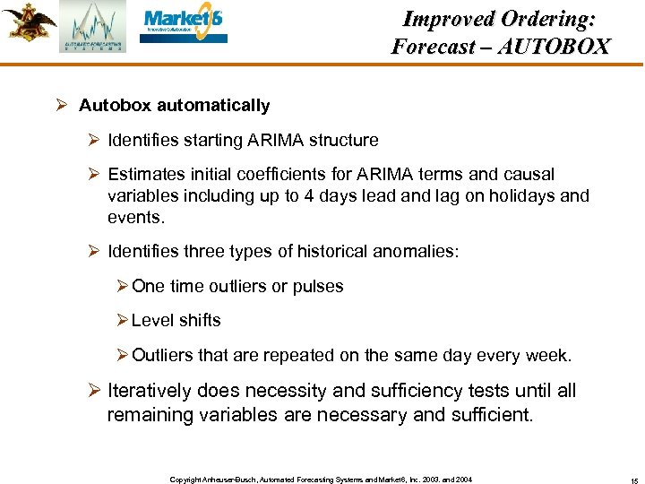 Improved Ordering: Forecast – AUTOBOX Ø Autobox automatically Ø Identifies starting ARIMA structure Ø