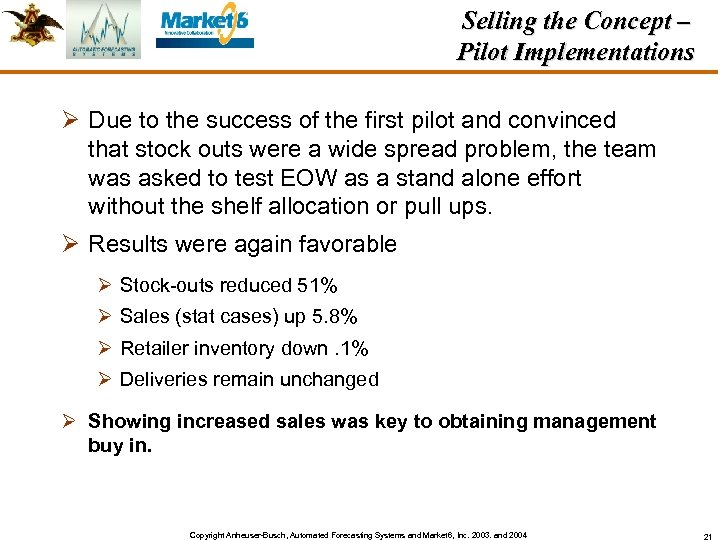 Selling the Concept – Pilot Implementations Ø Due to the success of the first