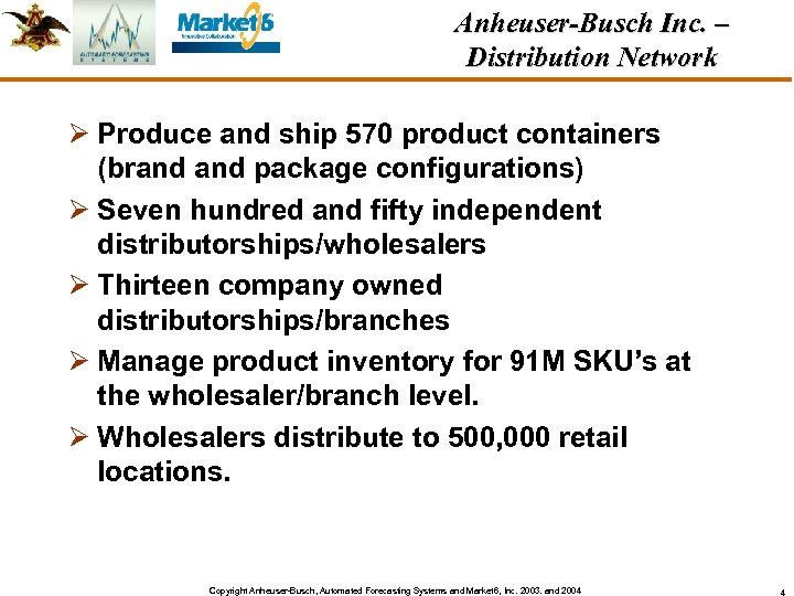 Anheuser-Busch Inc. – Distribution Network Ø Produce and ship 570 product containers (brand package