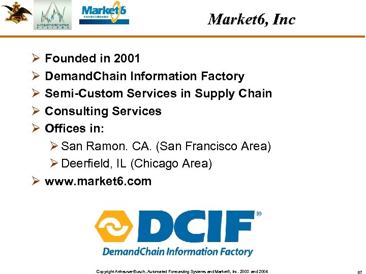 Market 6, Inc Ø Ø Ø Founded in 2001 Demand. Chain Information Factory Semi-Custom