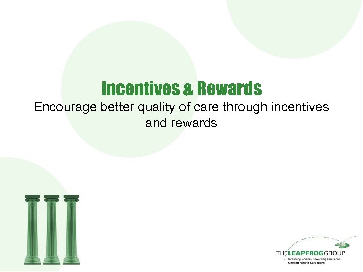 Incentives & Rewards Encourage better quality of care through incentives and rewards 