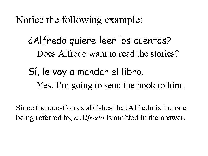 Notice the following example: ¿Alfredo quiere leer los cuentos? Does Alfredo want to read