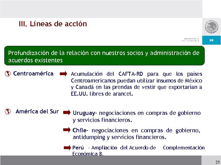 III. Líneas de acción Profundización de la relación con nuestros socios y administración de