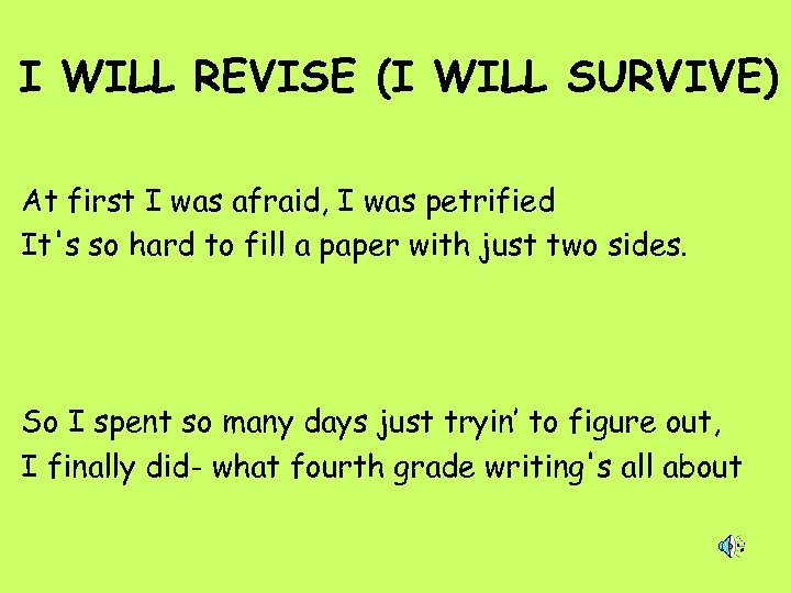 I WILL REVISE (I WILL SURVIVE) At first I was afraid, I was petrified