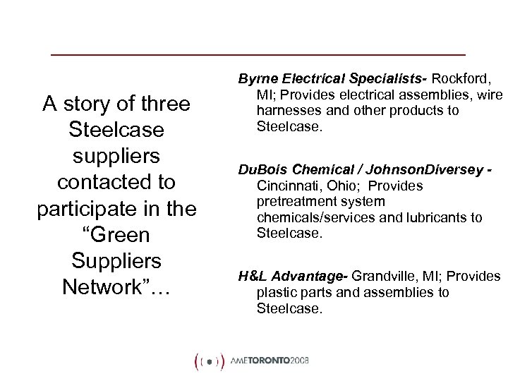 A story of three Steelcase suppliers contacted to participate in the “Green Suppliers Network”…