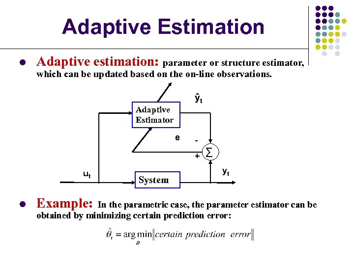 Adaptive Estimation l Adaptive estimation: parameter or structure estimator, which can be updated based