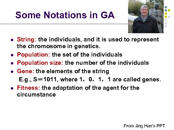 Some Notations in GA l l l String: the individuals, and it is used