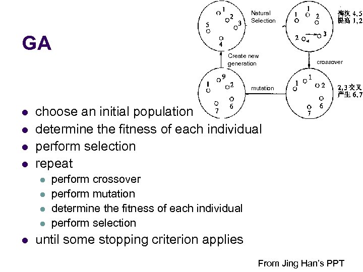 Natural Selection GA Create new generation crossover mutation l l choose an initial population