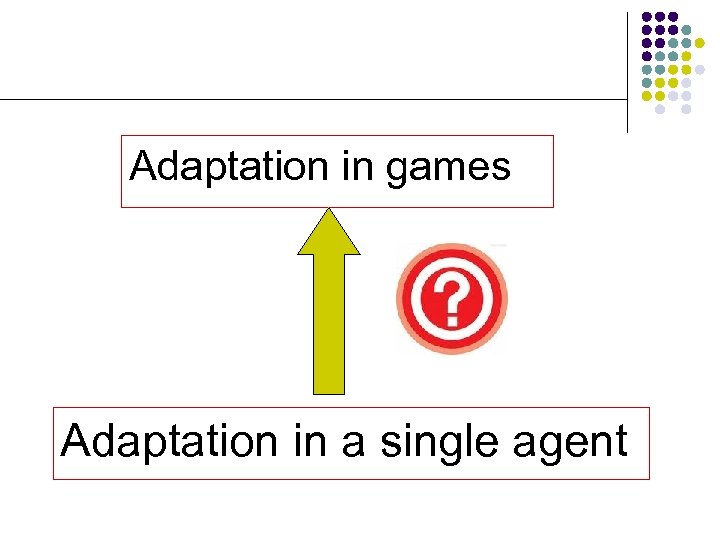 Adaptation in games Adaptation in a single agent 