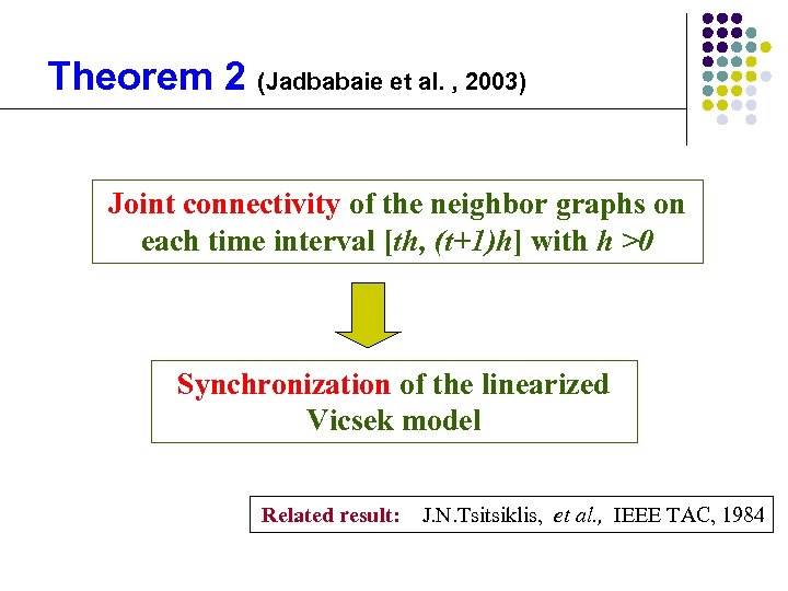 Theorem 2 (Jadbabaie et al. , 2003) Joint connectivity of the neighbor graphs on