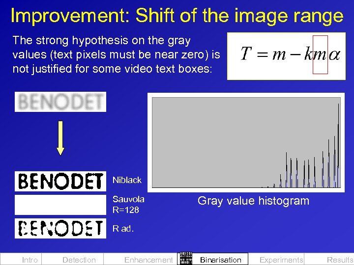 Improvement: Shift of the image range The strong hypothesis on the gray values (text