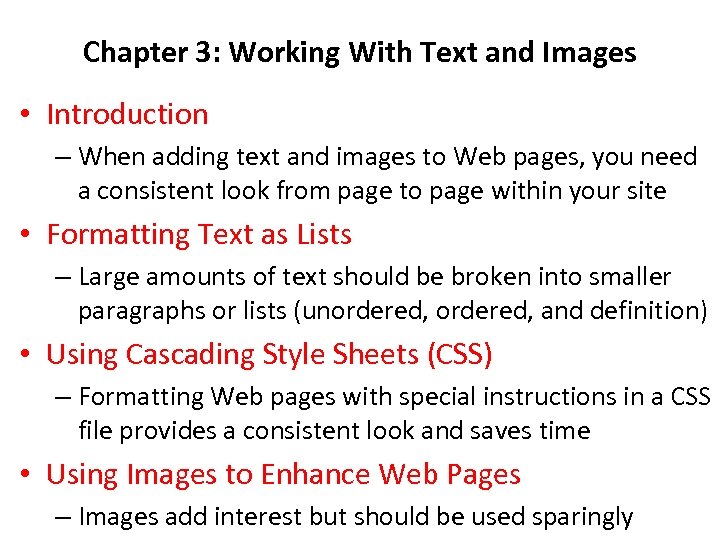 Chapter 3: Working With Text and Images • Introduction – When adding text and