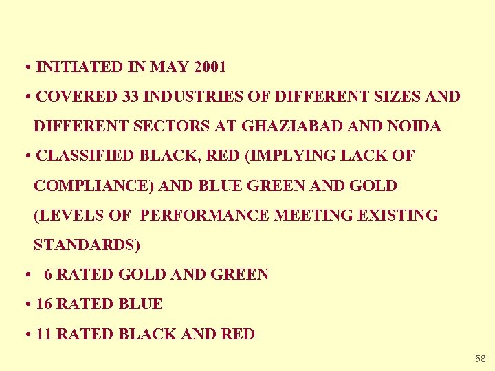  • INITIATED IN MAY 2001 • COVERED 33 INDUSTRIES OF DIFFERENT SIZES AND