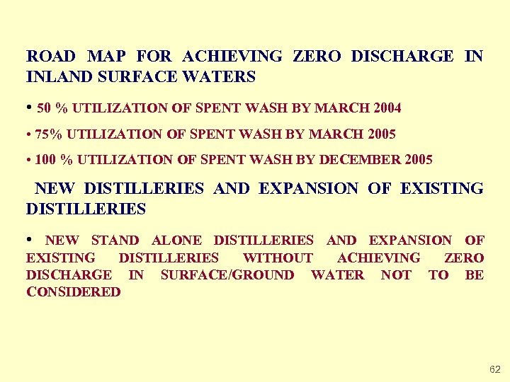 ROAD MAP FOR ACHIEVING ZERO DISCHARGE IN INLAND SURFACE WATERS • 50 % UTILIZATION