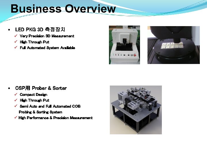 Business Overview § LED PKG 3 D 측정장치 ü Very Precision 3 D Measurement