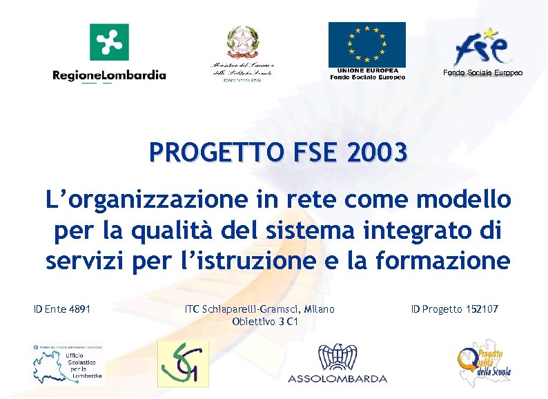 Fondo Sociale Europeo PROGETTO FSE 2003 L’organizzazione in rete come modello per la qualità