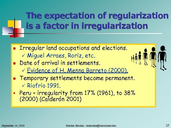 The expectation of regularization is a factor in irregularization Irregular land occupations and elections.