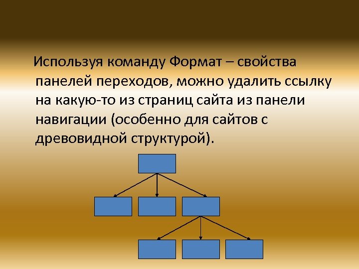 Используя команду Формат – свойства панелей переходов, можно удалить ссылку на какую-то из страниц