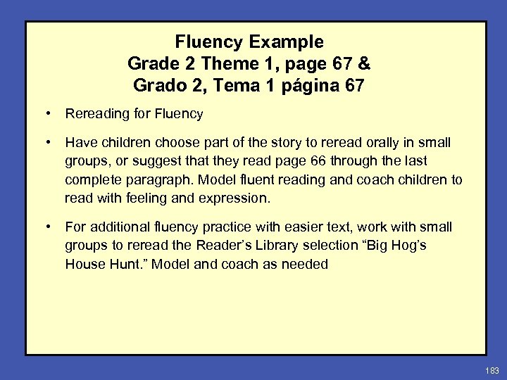 Fluency Example Grade 2 Theme 1, page 67 & Grado 2, Tema 1 página