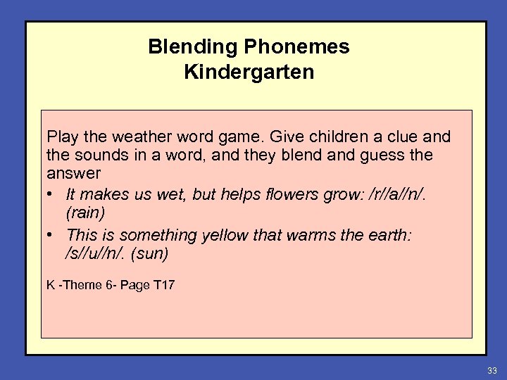 Blending Phonemes Kindergarten Play the weather word game. Give children a clue and the