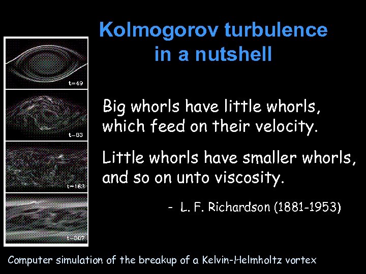 Kolmogorov turbulence in a nutshell Big whorls have little whorls, which feed on their
