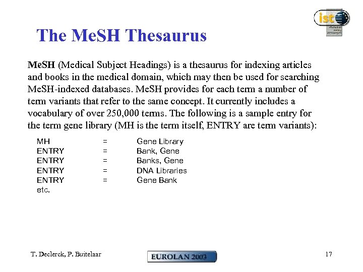 The Me. SH Thesaurus Me. SH (Medical Subject Headings) is a thesaurus for indexing