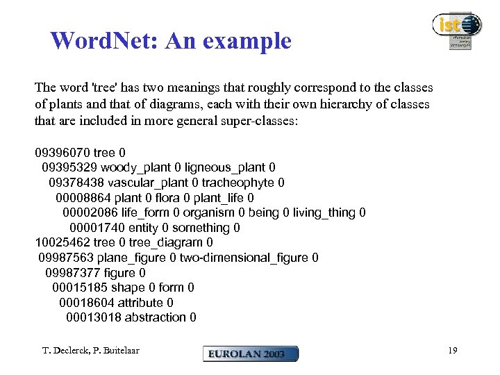 Word. Net: An example The word 'tree' has two meanings that roughly correspond to