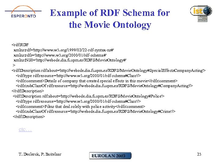 Example of RDF Schema for the Movie Ontology <rdf: RDF xmlns: rdf='http: //www. w