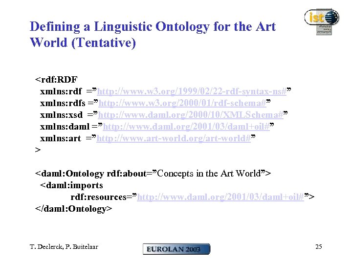 Defining a Linguistic Ontology for the Art World (Tentative) <rdf: RDF xmlns: rdf =”http: