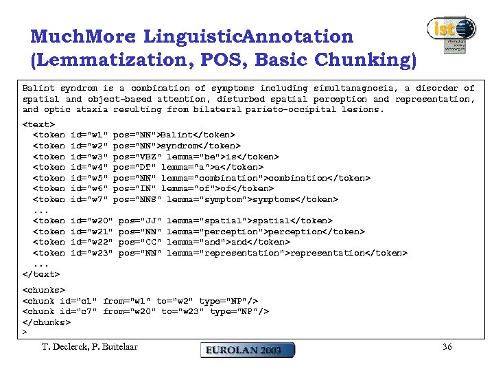 Much. More Linguistic. Annotation : (Lemmatization, POS, Basic Chunking) Balint syndrom is a combination
